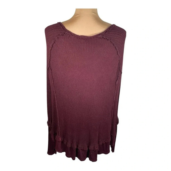 WE THE FREE Burgundy Thermal Long Sleeve V-Neck Top Small‎ - Picture 8 of 11
